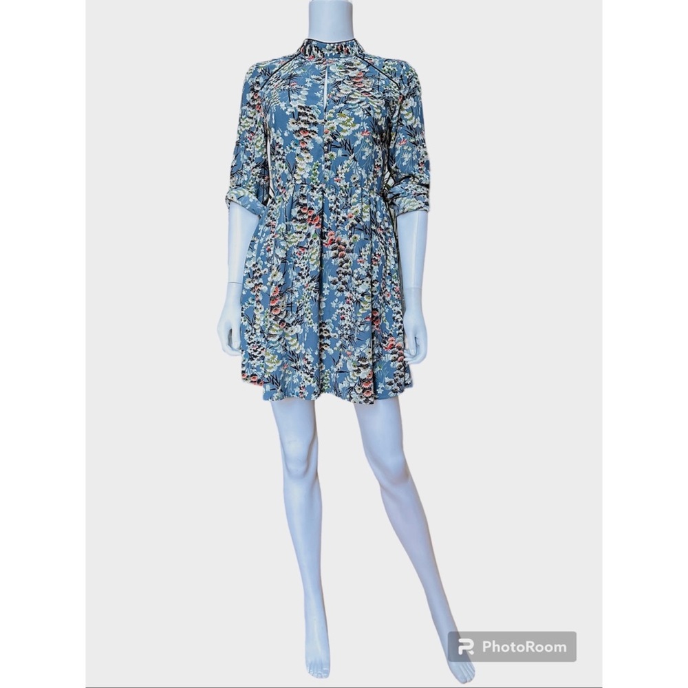 Zara Floral Gathered Waist Long Sleeves Mini Dress, NWOT, M - Picture 3 of 15